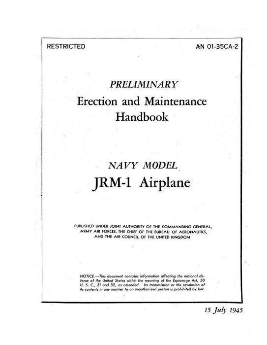 Martin JRM-1 Navy Model 1945 Erection & Maintenance (01-35CA-2)