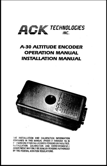 ACK Technologies A30 Altitude Encoder Operation Installation Manual (AKA30-OP-C)