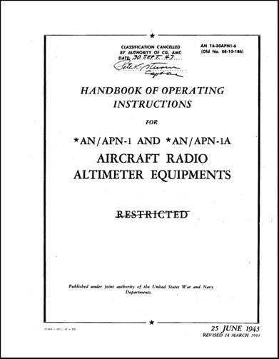 US Government AN-APN-1 & AN-APN-1A 1943 Handbook of Operating Instructions (16-30APN1-6)