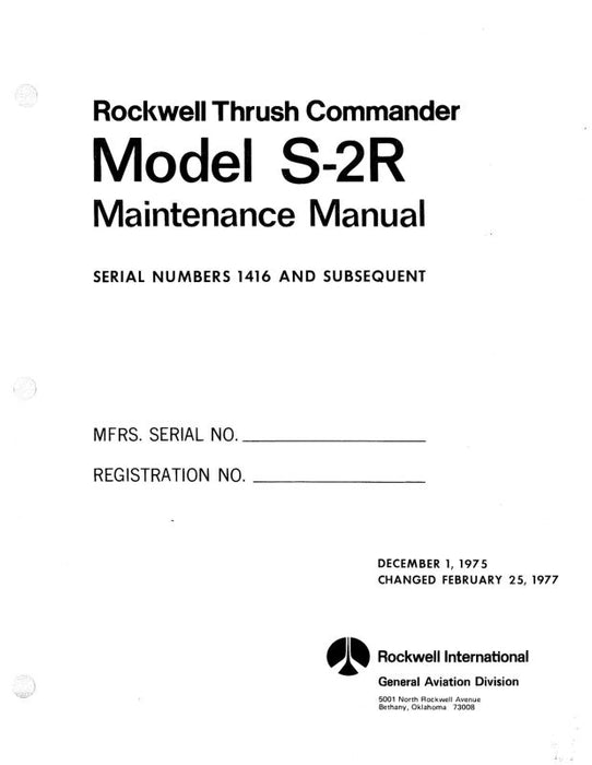 Aero Commander S2-R Thrush Commander Maintenance Manual (ACS2R-M-C)