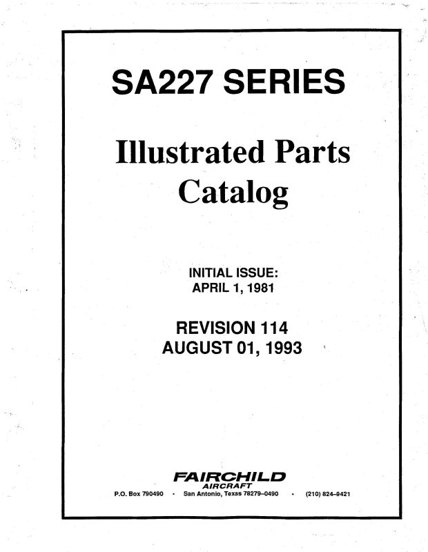 Fairchild SA227 Series 1981 Illustrated Parts Catalog (FCSA227SERIES8