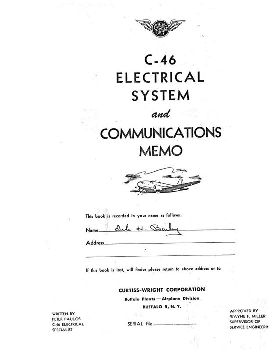 Curtiss-Wright C-46 Electrical System Electrical System And Communications Memo (CWC46-ELESYS-C)