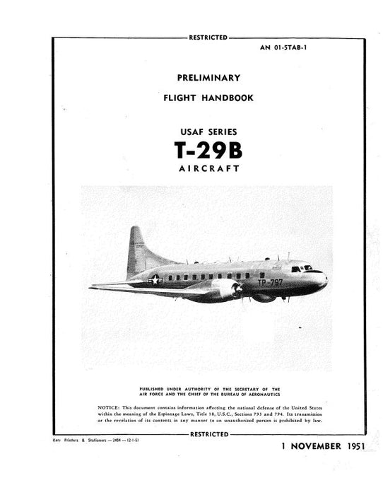Consolidated T-29B 1951 Flight Handbook (01-5TAB-1)