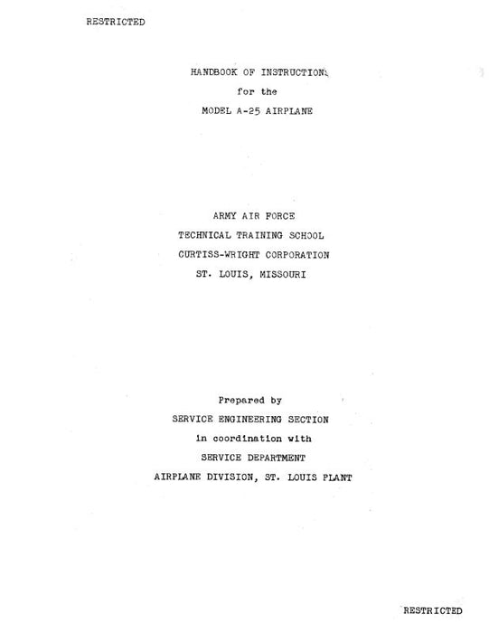 Curtiss-Wright AAF Model A-25 Airplane Handbook Of Operation & Maintenance (797)