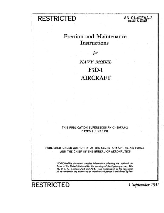 McDonnell Douglas F3D-1 Navy Model 1951 Erection & Maintenance (01-40FAA-2)