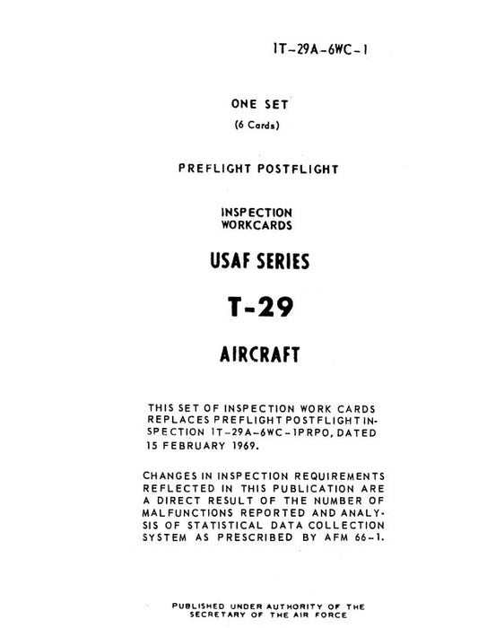 Consolidated T-29 Preflight Postflight Inspection Workcards (1T-29A-6WC-1)