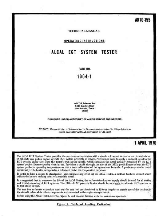 Alcor Alcal EGT System Tester 1970 Operating Instructions (AR70-155)