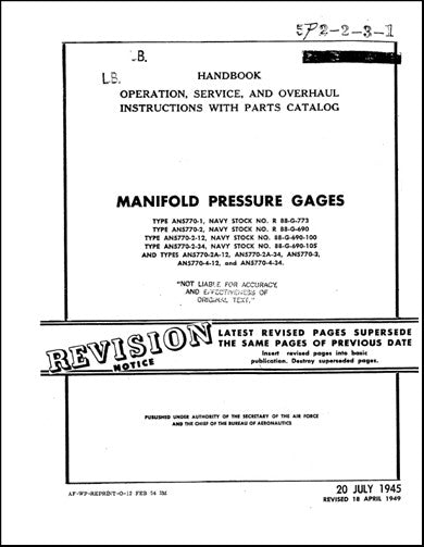 US Government Manifold Pressure Gages 1945 Operation, Maintenance, Overhaul, Parts (5P2-2-3-1)