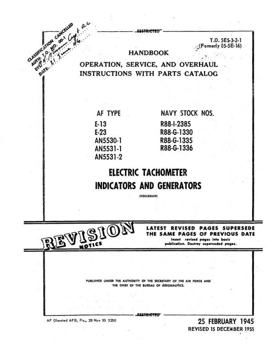Kollsman Instruments Electric Tachometer 1945 Operation, Maintenance, Overhaul, Parts (5E5-3-2-1)