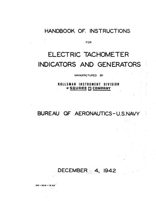 Kollsman Instruments Electric Tachometer 1942 Handbook Of Instructions (05-5-505)