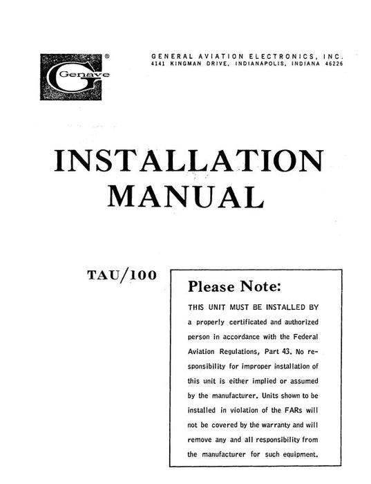 Genave TAU-80, TAU-81 1969 Installation Manual (GNTAU80,81-69-I)