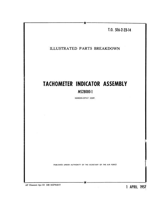 Norden-Ketay Corp. Tachometer Indicator Assembly Illustrated Parts (5E6-2-23-14)