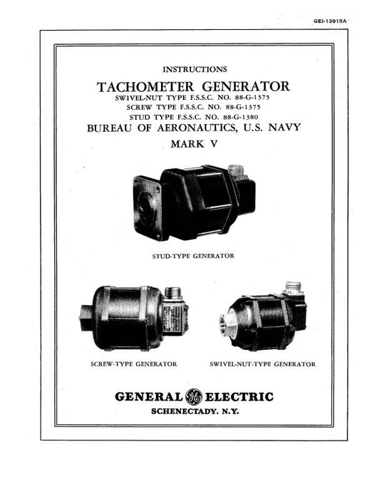 General Electric Company Tachometer Generator Instructions (GEI-13915A)