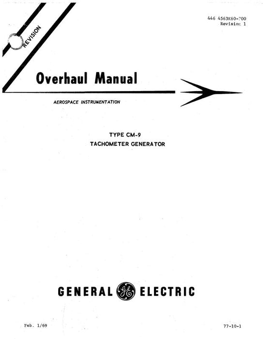 General Electric Company Tachometer Generator Type CM-9 Overhaul Manual (446-4563K60-700)