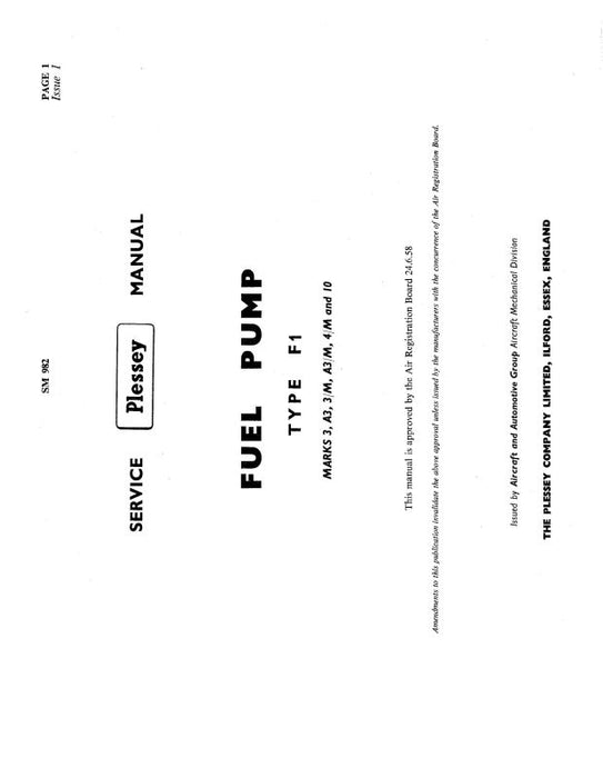 Type F1 Fuel Pump 1958 Maintenance Manual (SM-982)