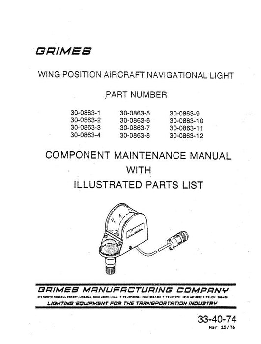 Grimes Wing Position Navigation. Light Component Maintenance with Illustrated Parts List (33-40-74)