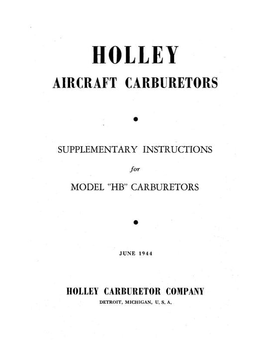 Holley Carburetor Company Model HB Carburetors 1944 Supplementary Instructions (HOHBCARBS-44-IN-C)