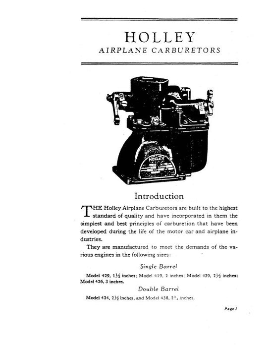 Holley Carburetor Company 429, 426, 424, 438 Carburetors Installation (HO429,426,424,438-C)