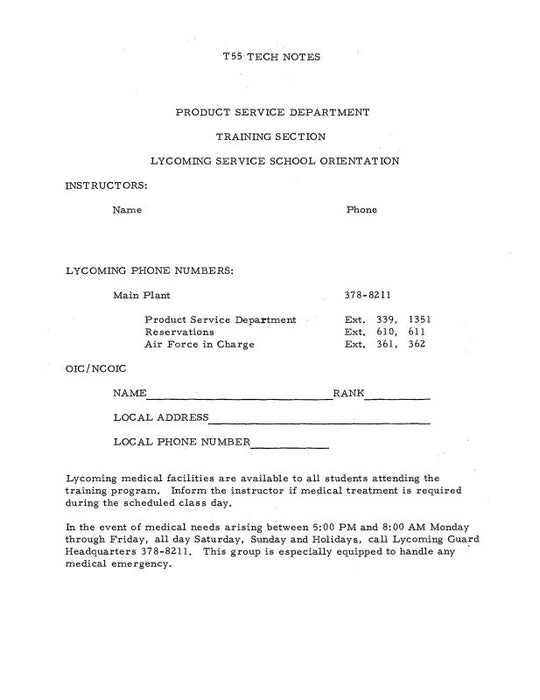 Lycoming T55 Tech Notes Tech Notes (LYT55-TR-C)