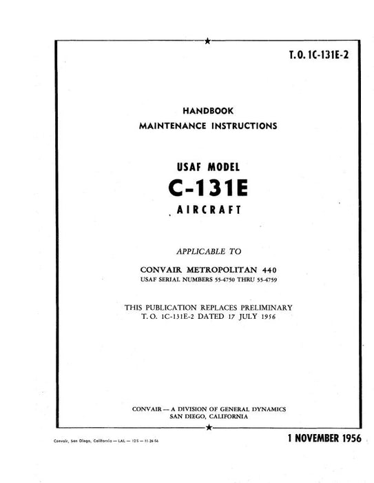 Consolidated C-131E USAF 1956 Maintenance Instructions (1C-131E-2)