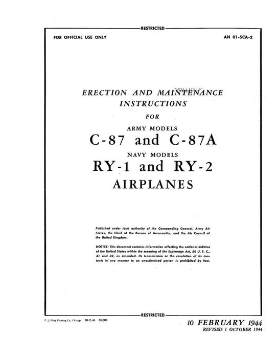 Consolidated C-87, C-87A  Army 1944 Erection & Maintenance (01-5CA-2)