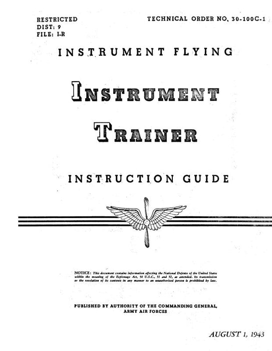 Link Trainers Instrument Trainer 1943 Instruction Guide (30-100C-1)