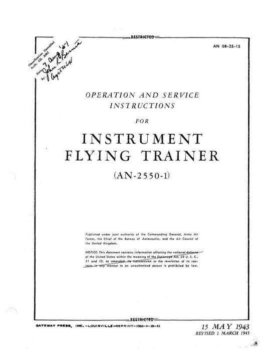 Link Trainers AN-2550-1 1943 Operation And Service Instructions (8/25/2015)
