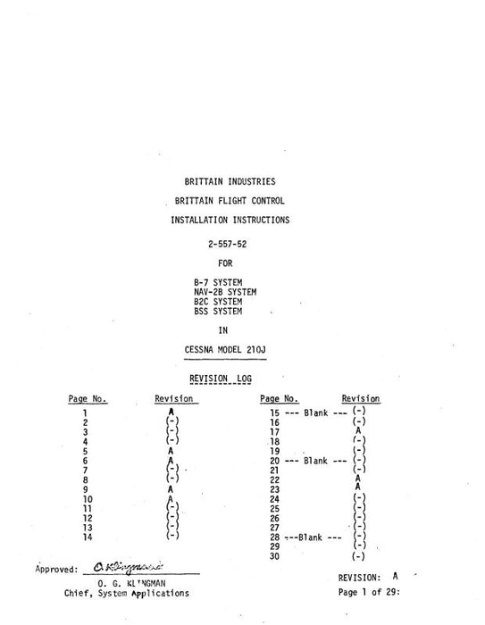 Brittain Industries B-7, Nav-2B, B2C. BSS System Installation Instructions