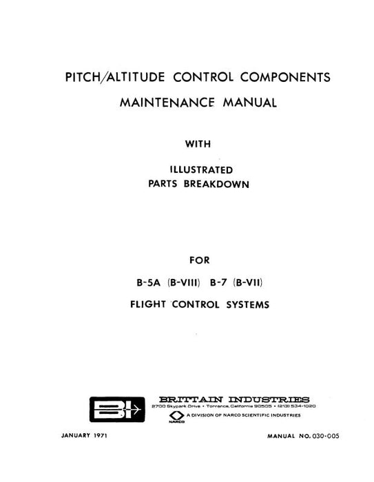 Brittain Industries B-5A, B-7,B-VII,B-VIII 1970 Maintenance Manual With Illustrated Parts