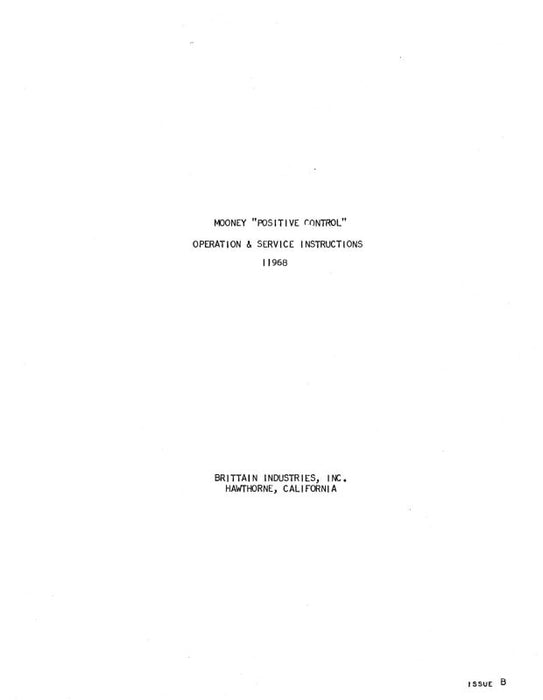 Brittain Industries Mooney - Brittain System Operation & Maintenance Manual