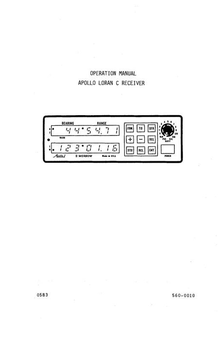 II Morrow Inc Apollo I 602 Loran C Receiver Pilot's Operating Handbook (MR602--POH-C)
