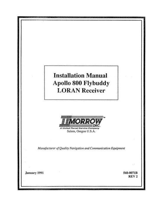 II Morrow Inc Apollo 800 Flybuddy Loran 1991 Installation Manual (560-0071B)