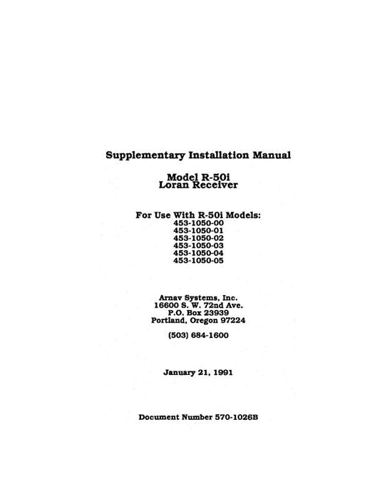II Morrow Inc Model R-50i Loran Receiver1991 Supplementary Installation Manual (570-1026B)