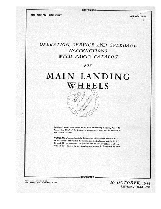 Hayes Industries Main Landing Wheels Operation, Service, Overhaul, Parts (03-25B-1)