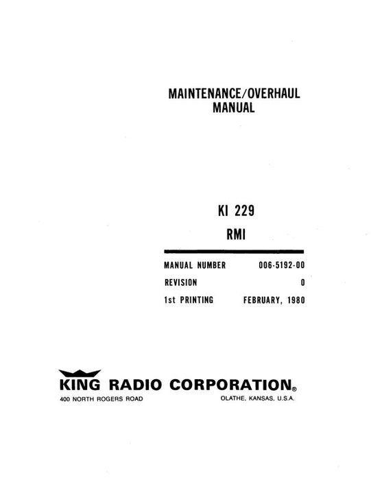 King KI 229 Radio Mag. Indicator 1983 Maintenance, Installation, Overhaul (006-0192-02)