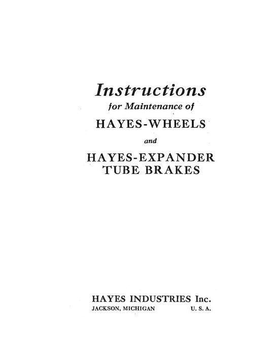 Hayes Industries Hayes-Wheels, Tube Brakes Maintenance Manual (HAYES)