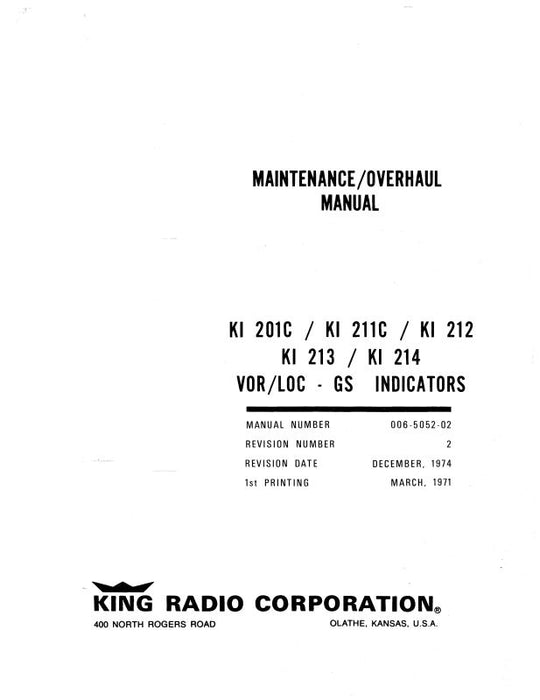 King KI201C,211C,212,213,214 1974 Maintenance-Overhaul-Installation (006-5052-02)