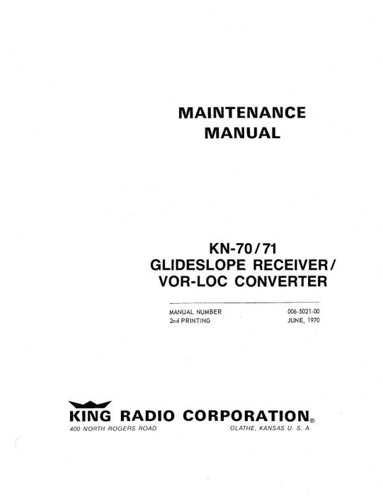 King KN70-71Glideslope-Vor-Loc 1970 Maintenance, Installation (006-5021-00)