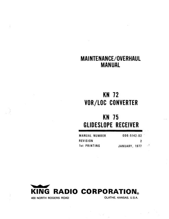 King KN 72 -75 VOR-LOC Converter Maintenance-Installation (006-0142-01-M)
