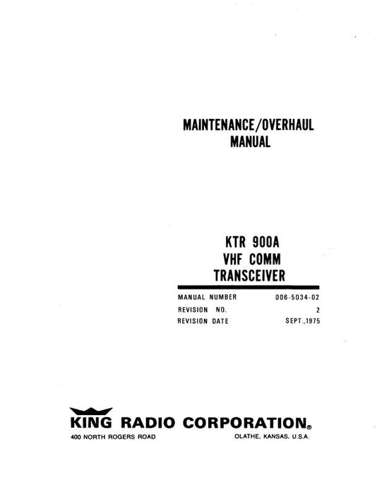 King KTR-900A VHF Comm Transceiver Maintenance Manual (006-5034-01)