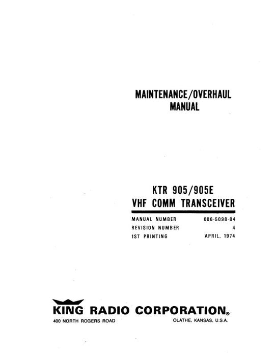 King KTR-905 VHF Comm Transceiver Maintenance Manual (006-0098-04-M)