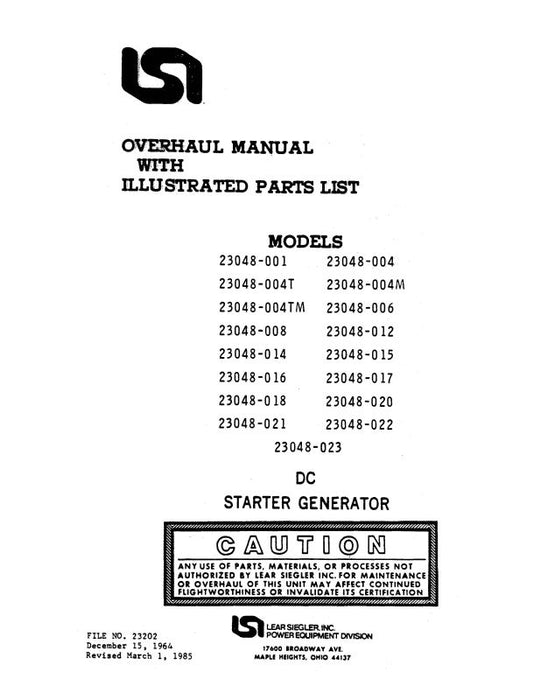 Lear Seigler 23048 Series 1964 Overhaul Manual with Illustrated Parts List (23202)