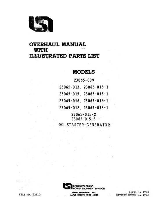 Lear Seigler 23065-009 Series 1983 Overhaul Manual with Illustrated Parts List (23210)