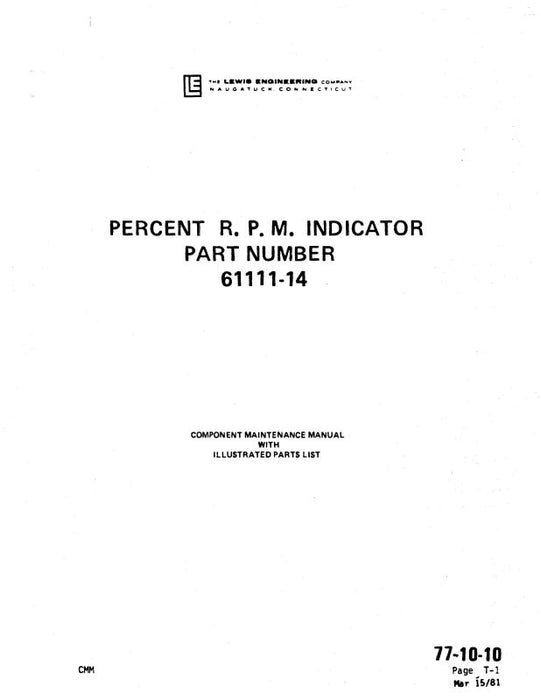 Lewis Engineering Percent RPM Indicator 61111-14 Component Maintenance Manual With Parts (77-10-10)