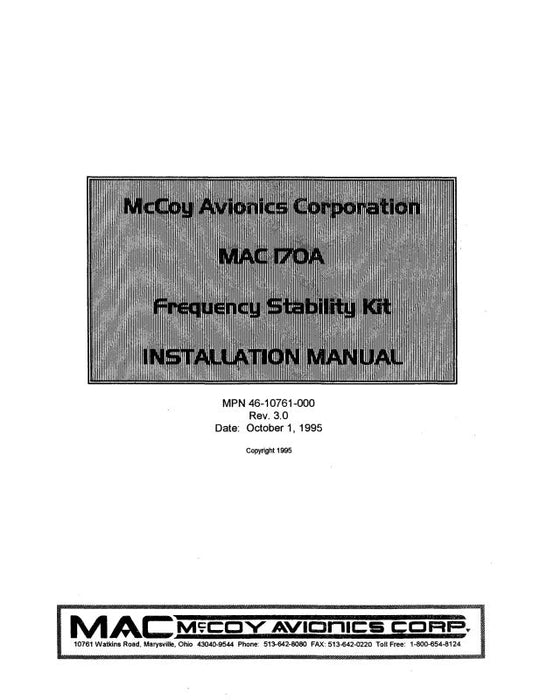McCoy Avionics MAC 170A 1995 Installation Manual (MPN-46-10761-00)