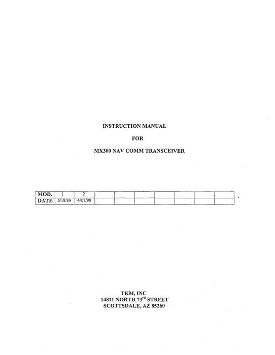 Michel Electronics Corp MX300 Nav-Com Transceiver Instruction Manual (MLMX300-IN-C)