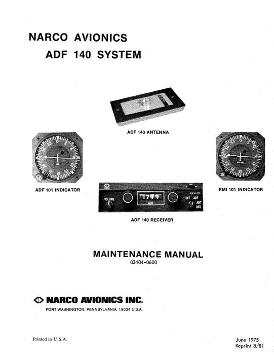Narco ADF 140 System 1975 Maintenance Manual (03404-0600)