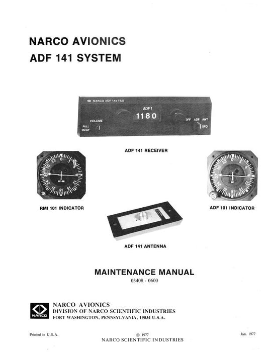 Narco ADF 141 System 1977 Installation-Maintenance. Manual (03408-0600)