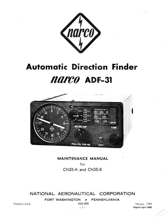 Narco ADF-31 FOR CN35-A Maintenance Manual (3401-600)
