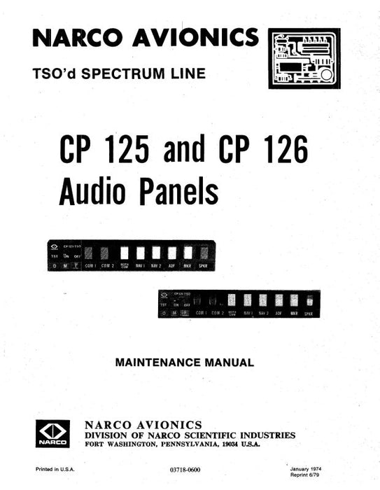 Narco CP-125 & CP-126 Audio Panels Maintenance Manual (03718-0600)